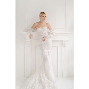 Adam Zohar Lana Wedding Mermaid Dress Ivory White Strapless Sleeves Sz 2-6